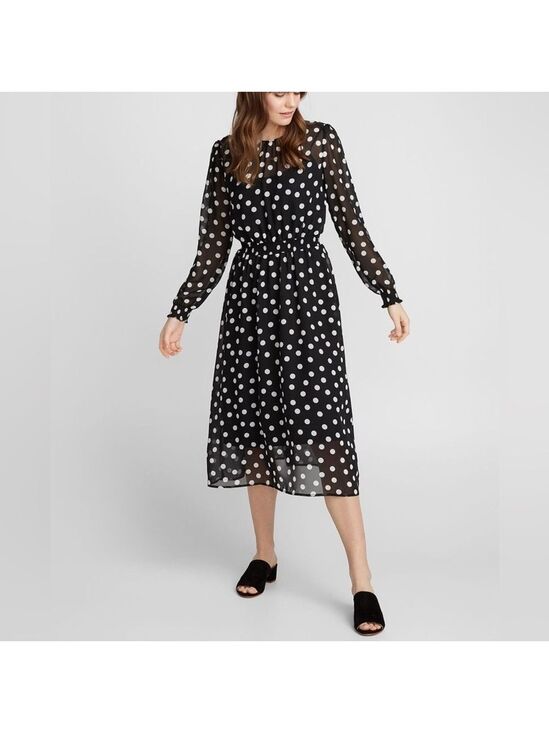 Olivaceous Dresses & Skirts - Olivaceous Polka Dot Smocked Waist Sheer Dress with Black Under Slip